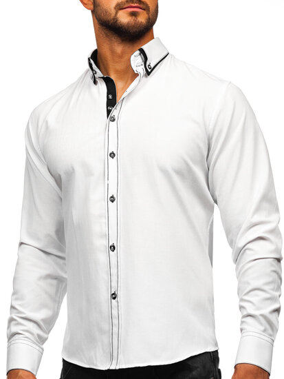 Men’s Elegant Long Sleeve Shirt White-Black Bolf 3703