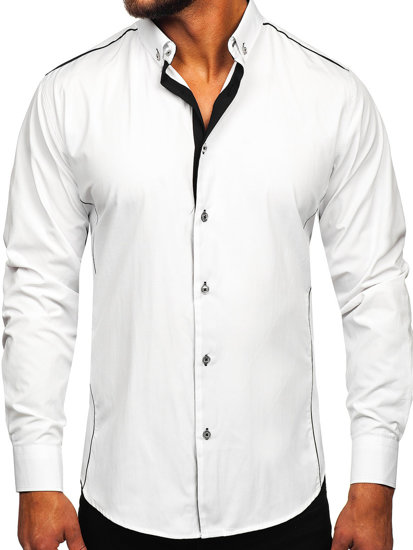 Men's Elegant Long Sleeve Shirt White-Black Bolf 5722-1