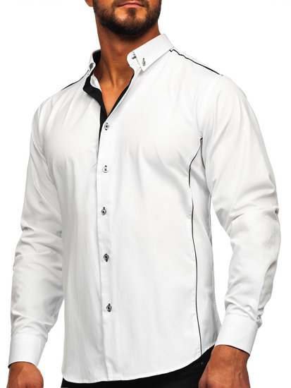 Men's Elegant Long Sleeve Shirt White-Black Bolf 5722-1