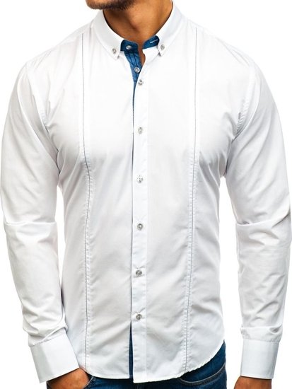 Men's Elegant Long Sleeve Shirt White Bolf 8822