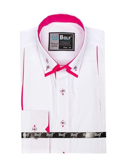 Men's Elegant Long Sleeve Shirt White-Pink Bolf 4744