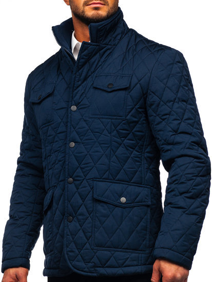 Men's Elegant Quilted Jacket Navy Blue Bolf 802