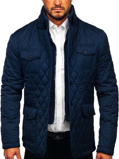 Men's Elegant Quilted Jacket Navy Blue Bolf 802