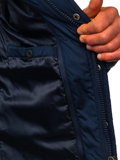 Men's Elegant Quilted Jacket Navy Blue Bolf 802