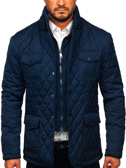 Men's Elegant Quilted Jacket Navy Blue Bolf 802