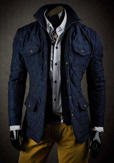 Men's Elegant Quilted Jacket Navy Blue Bolf 802A