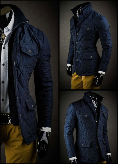 Men's Elegant Quilted Jacket Navy Blue Bolf 802A