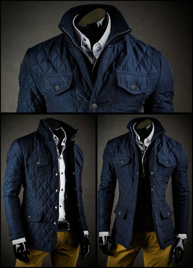 Men's Elegant Quilted Jacket Navy Blue Bolf 802A