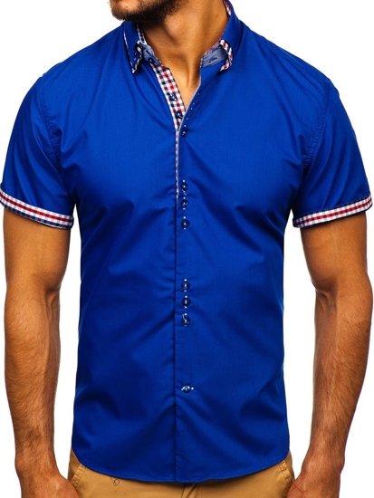 Men's Elegant Shirt Sleeve Shirt Royal Blue Bolf 3507