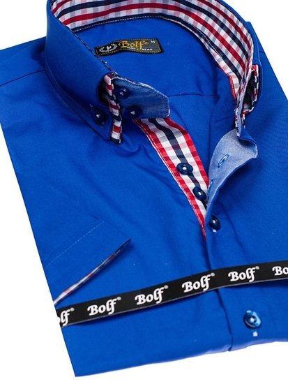 Men's Elegant Shirt Sleeve Shirt Royal Blue Bolf 3507