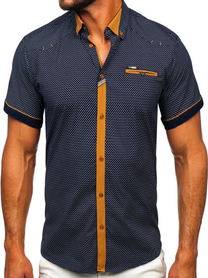 Men's Elegant Short Sleeve Shirt Navy Blue Bolf 19616