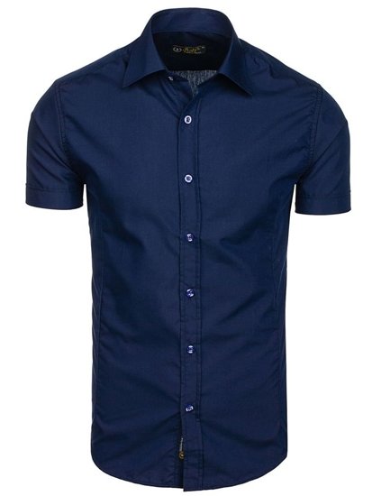 Men's Elegant Short Sleeve Shirt Navy Blue Bolf 7501