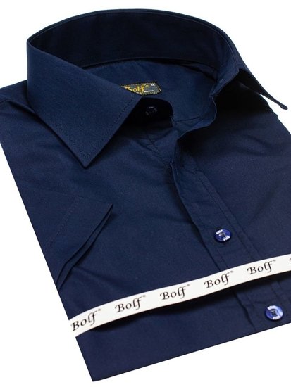 Men's Elegant Short Sleeve Shirt Navy Blue Bolf 7501