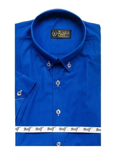 Men's Elegant Short Sleeve Shirt Royal Blue Bolf 5535