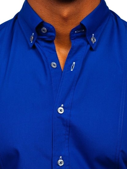 Men's Elegant Short Sleeve Shirt Royal Blue Bolf 5535