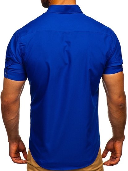 Men's Elegant Short Sleeve Shirt Royal Blue Bolf 5535