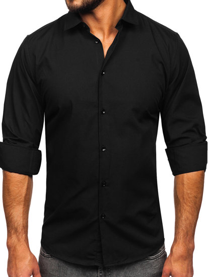 Men's Elegant Slim Fit Long Sleeve Shirt Black Bolf MS14