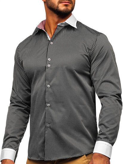 Men's Elegant Striped Long Sleeve Shirt Black Bolf 4785