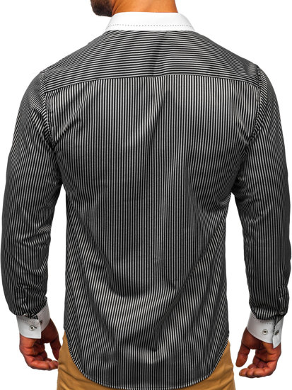 Men's Elegant Striped Long Sleeve Shirt Black Bolf 4785