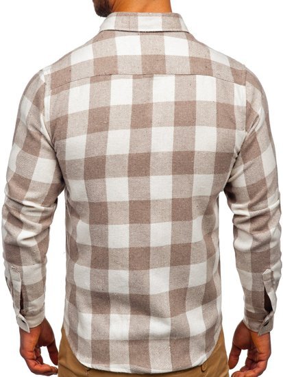 Men's Flannel Long Sleeve Shirt Beige Bolf 20723