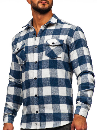 Men's Flannel Long Sleeve Shirt Blue Bolf 20723