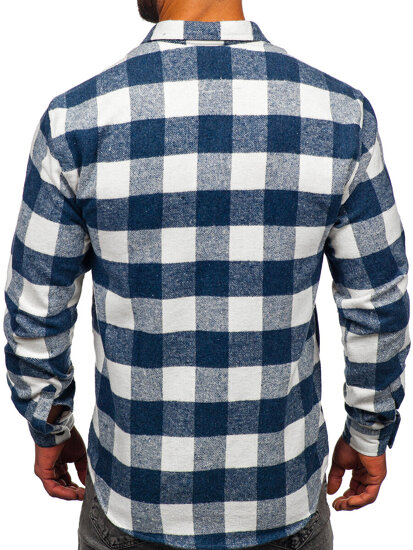 Men's Flannel Long Sleeve Shirt Blue Bolf 20723