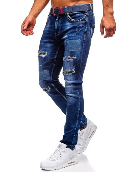 Men's Jeans Slim Fit with Belt Navy Blue Bolf 80034W0