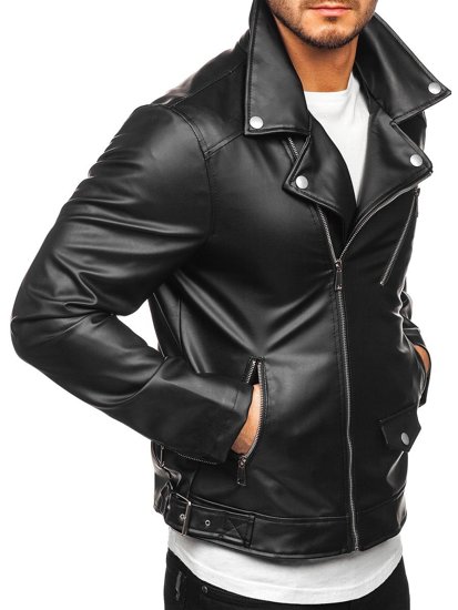 Men's Leather Biker Jacket Black Bolf 0006