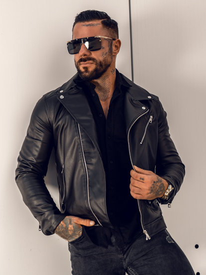 Men's Leather Biker Jacket Black Bolf 0006-B