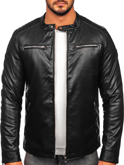 Men's Leather Biker Jacket Black Bolf 11Z8001