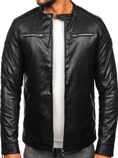 Men's Leather Biker Jacket Black Bolf 11Z8001