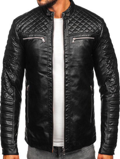 Men's Leather Biker Jacket Black Bolf 11Z8002