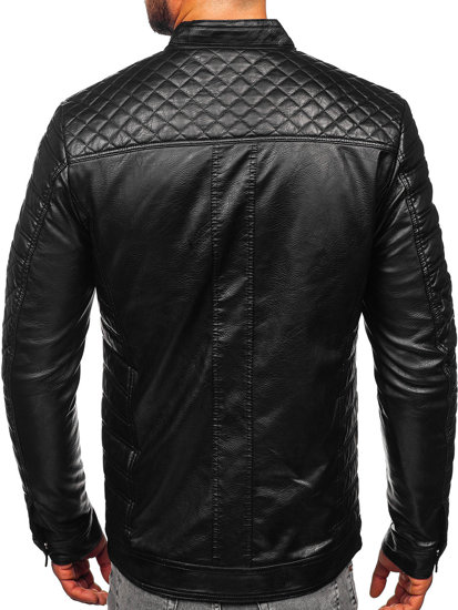 Men's Leather Biker Jacket Black Bolf 11Z8002