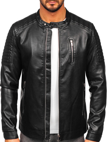 Men's Leather Biker Jacket Black Bolf 11Z8017