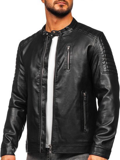 Men's Leather Biker Jacket Black Bolf 11Z8017