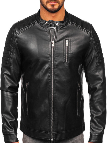 Men's Leather Biker Jacket Black Bolf 11Z8017