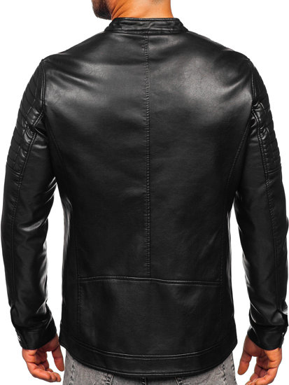 Men's Leather Biker Jacket Black Bolf 11Z8017