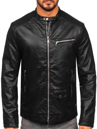 Men's Leather Biker Jacket Black Bolf 11Z8021