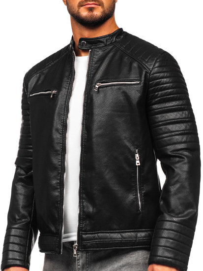 Men's Leather Biker Jacket Black Bolf 11Z8023