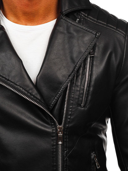 Men's Leather Biker Jacket Black Bolf 11Z8056