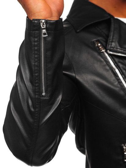 Men's Leather Biker Jacket Black Bolf 11Z8056