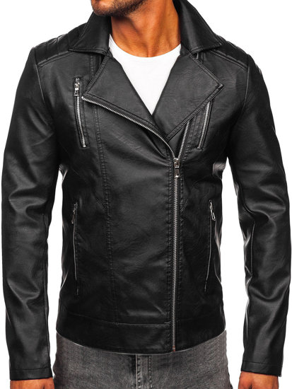 Men's Leather Biker Jacket Black Bolf 11Z8067