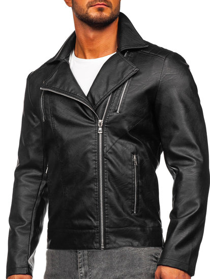 Men's Leather Biker Jacket Black Bolf 11Z8067