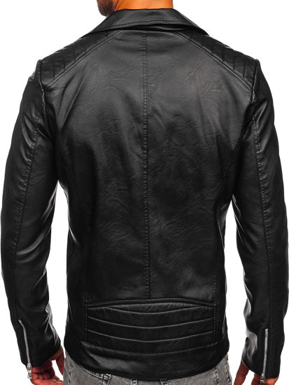 Men's Leather Biker Jacket Black Bolf 11Z8067