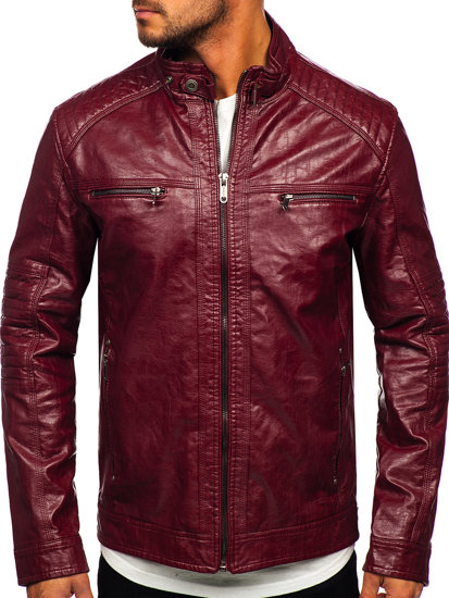 Men's Leather Biker Jacket Claret Bolf 2002