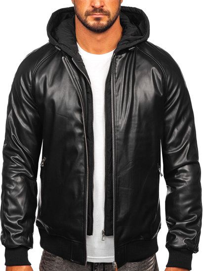 Men's Leather Bomber Jacket Black Bolf 11Z8004