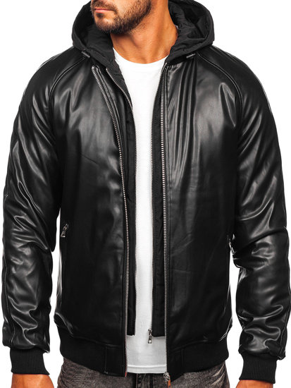 Men's Leather Bomber Jacket Black Bolf 11Z8004