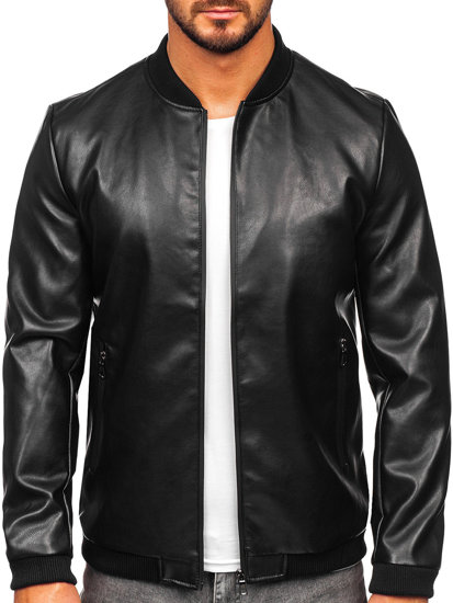 Men's Leather Bomber Jacket Black Bolf 11Z8015