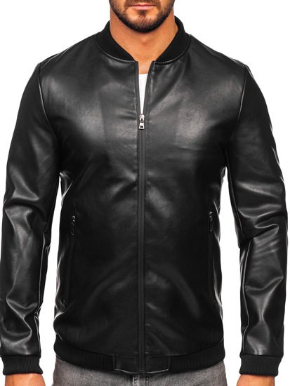 Men's Leather Bomber Jacket Black Bolf 11Z8015