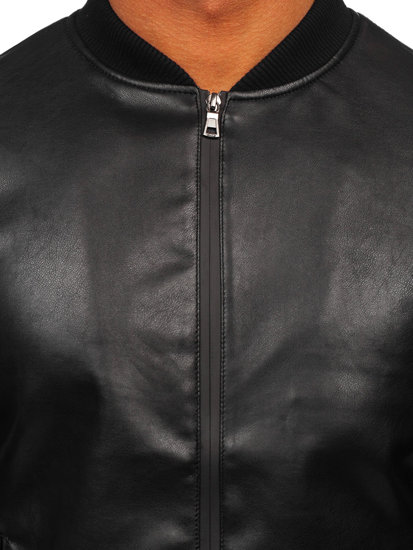 Men's Leather Bomber Jacket Black Bolf 11Z8015